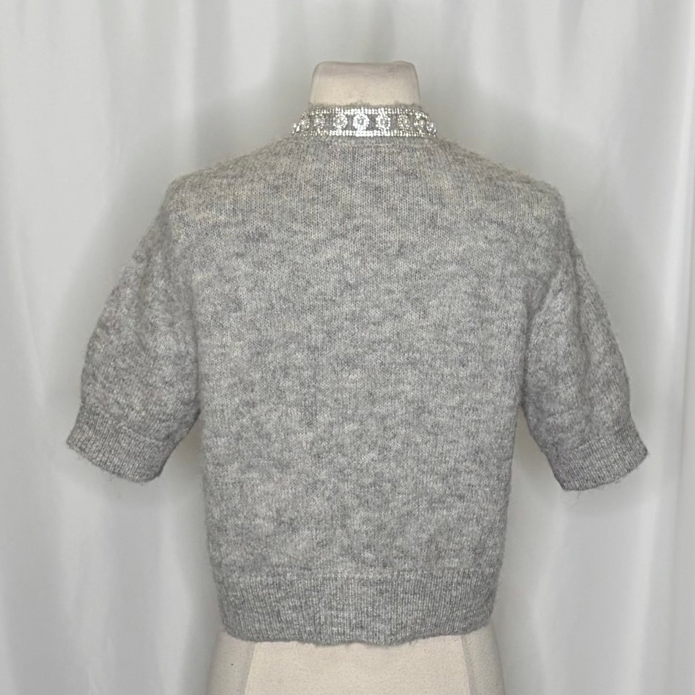 ZARA Jewel Embellished Gray Cropped Cardigan Sweater Knitwear Jewelled Large - Picture 10 of 16